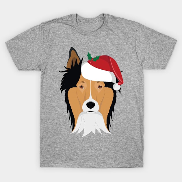 Collie Rough Dog With Red Santa's Hat Funny Xmas Gift T-Shirt by salemstore